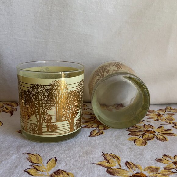 Vintage Beige and Gold Tree High Ball Glasses - Picture 4 of 5
